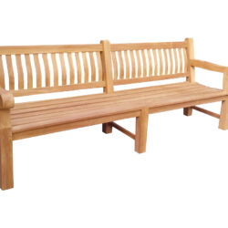 Detail van de Patrick Fat 250 cm tuinbank van Livingfurn, teakhout afwerking