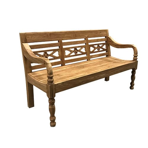 Detail: Gartenbank aus naturbelassenem Teakholz, Modell „Stations“