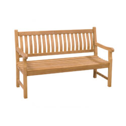 Detail van de Patrick tuinbank, teakhout afwerking