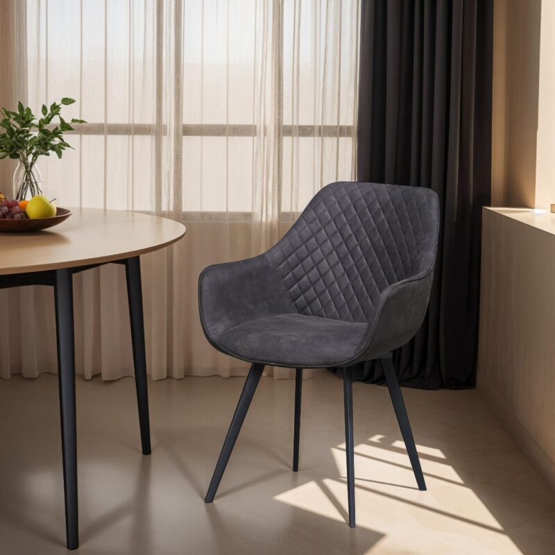 Poten armstoel Luca Antraciet, grijs, stof en gecoat staal