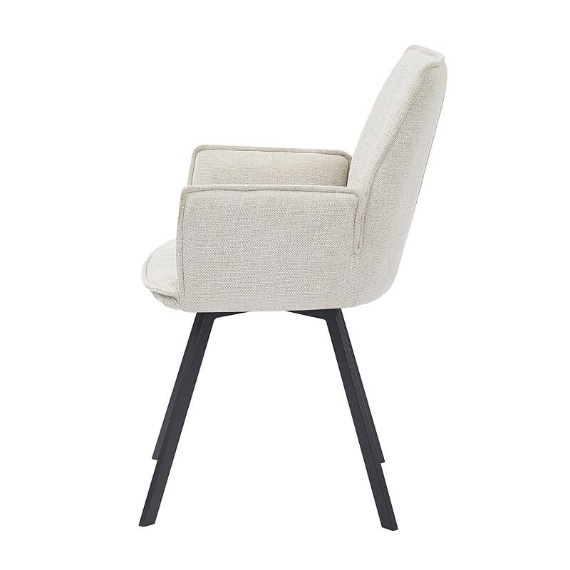 Louise eetkamerstoel beige in een moderne eetkamer, elegant en comfortabel