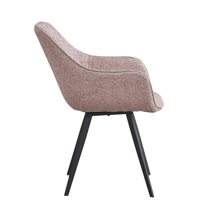 Luca eetkamerstoel in interieur, roze, luxe boucle stof en gecoat staal