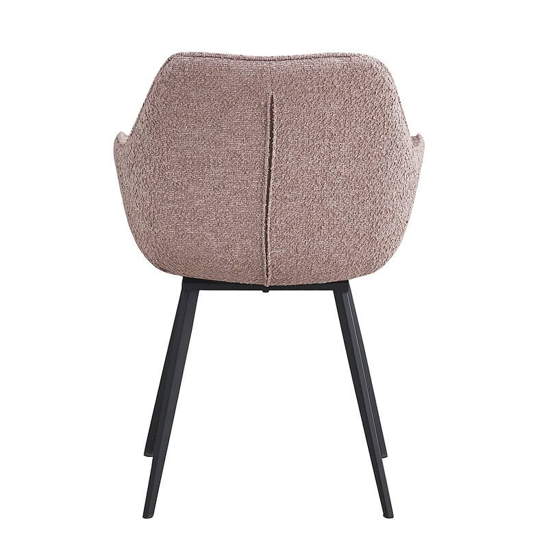 Achterkant van de Luca eetkamerstoel, roze, luxe boucle stof en gecoat staal