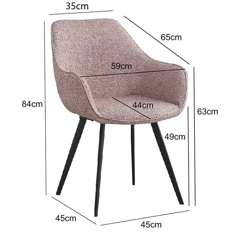 Luca eetkamerstoel van Livingfurn, roze, luxe boucle stof en gecoat staal, vanonder