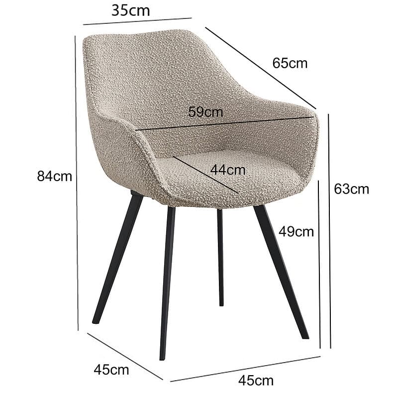 Luca eetkamerstoel beige luxe boucle stof vanaf beneden