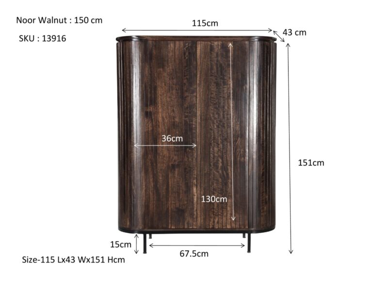 Noor Walnut 150cm kast vanuit boven, bruin, mangohout