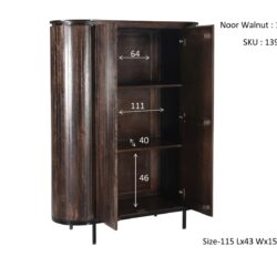 Noor Walnut 150cm kast vanuit zijkant, bruin, luxe kast