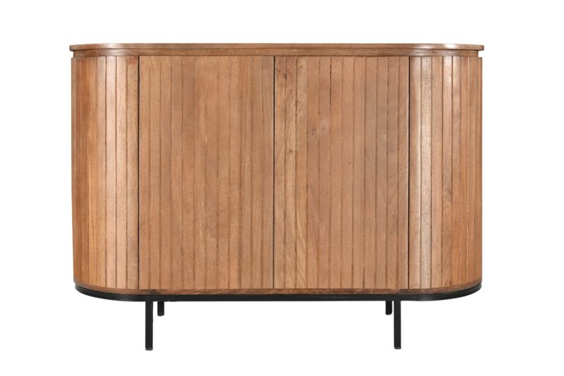 Textuur van het afgelakte mangohout op de Noor kast