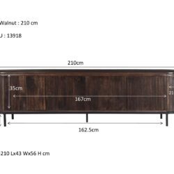 Noor Walnut 210cm kast vanuit bovenaf, mangohouten planken