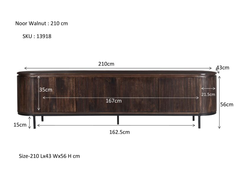 Noor Walnut 210cm kast vanuit bovenaf, mangohouten planken