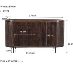 Noor Walnut 170cm kast, staaldeur, glanzend