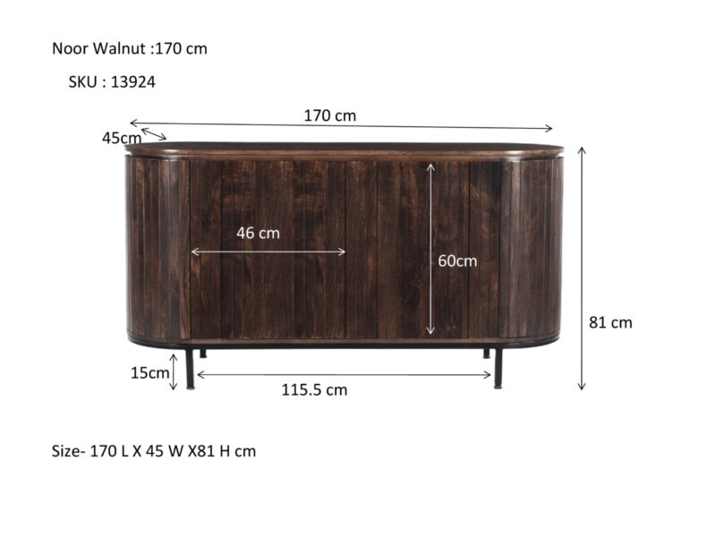 Noor Walnut 170cm kast, staaldeur, glanzend