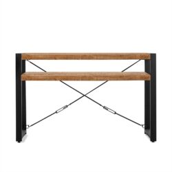 Detail van het mango houten blad van de Wandtafel Britt