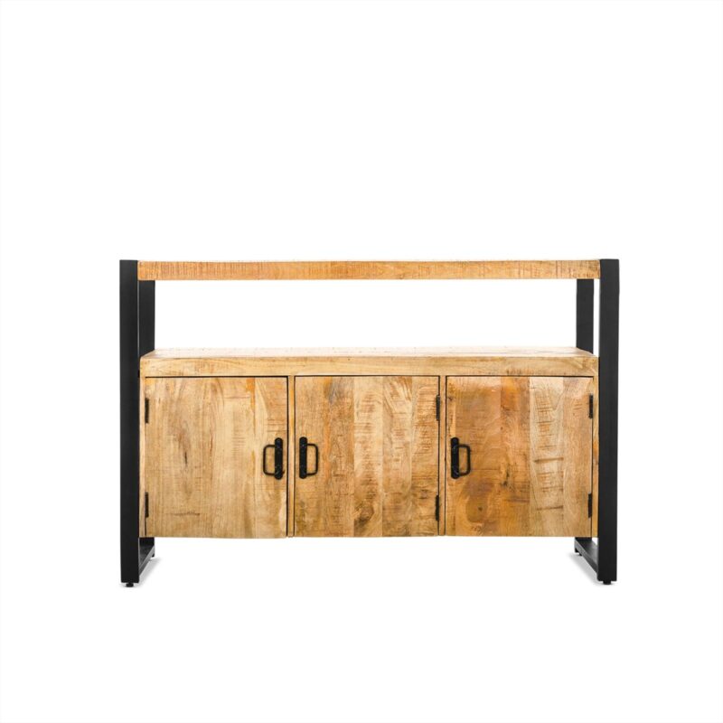 Detail van de deurtjes van het dressoir Britt in zwart mango hout