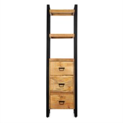 Detail van de Boekenkast Britt met laden, textuur van het mangohout