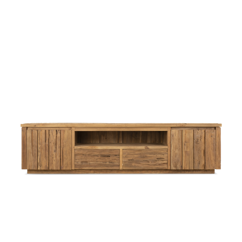 Detail van de deuren van het Tv-meubel Bridge 200, houtkleurig, teakhout