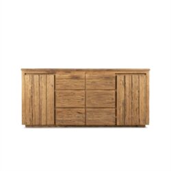 Detail van het gerecycled teakhout van het Bridge dressoir