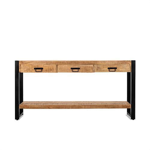 Detail van het mangohouten blad van de Sidetable Britt 150