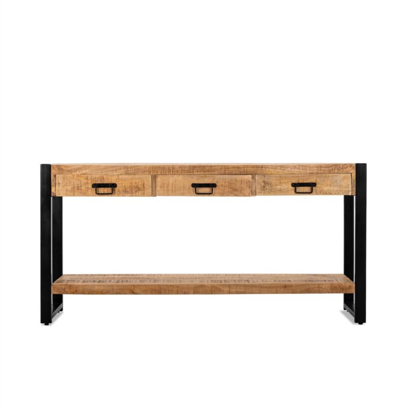 Detail van het mangohouten blad van de Sidetable Britt 150