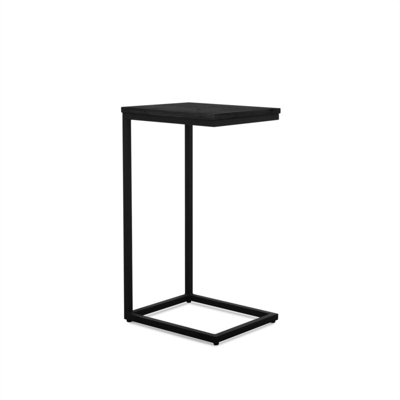 Detail van de zwart poedercoate metalen frame van de Banktafel Zwart Rya