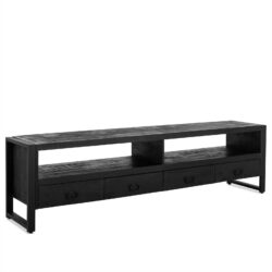 Tv-meubel Britt Zwart in een woonkamer, industrieel ontwerp met laden