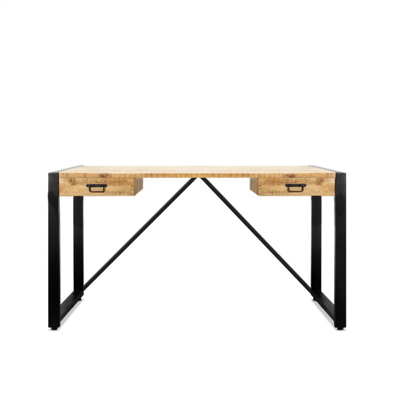 Detail van het Bureau Britt 140, zwart, staal met poedercoat en mango hout