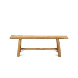 Detail van het houten bankje Blora 140 met texturen en vormen