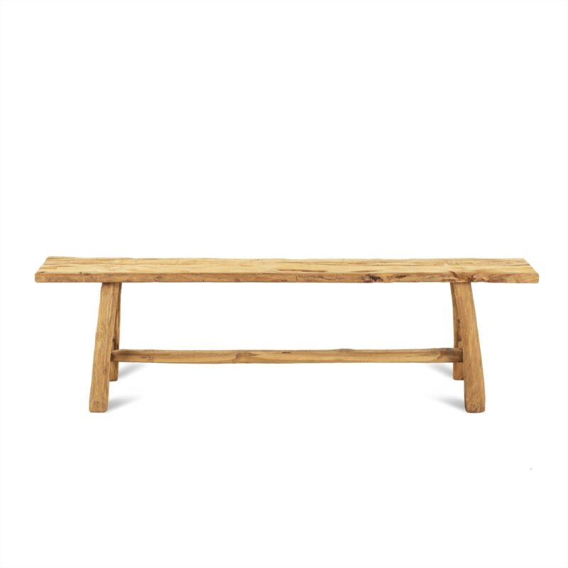 Detail van het houten bankje Blora 160 met texturen en vormen