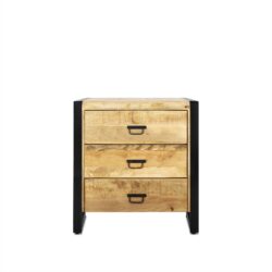 Detail van de ladekast Britt 80, mango hout en poedercoat