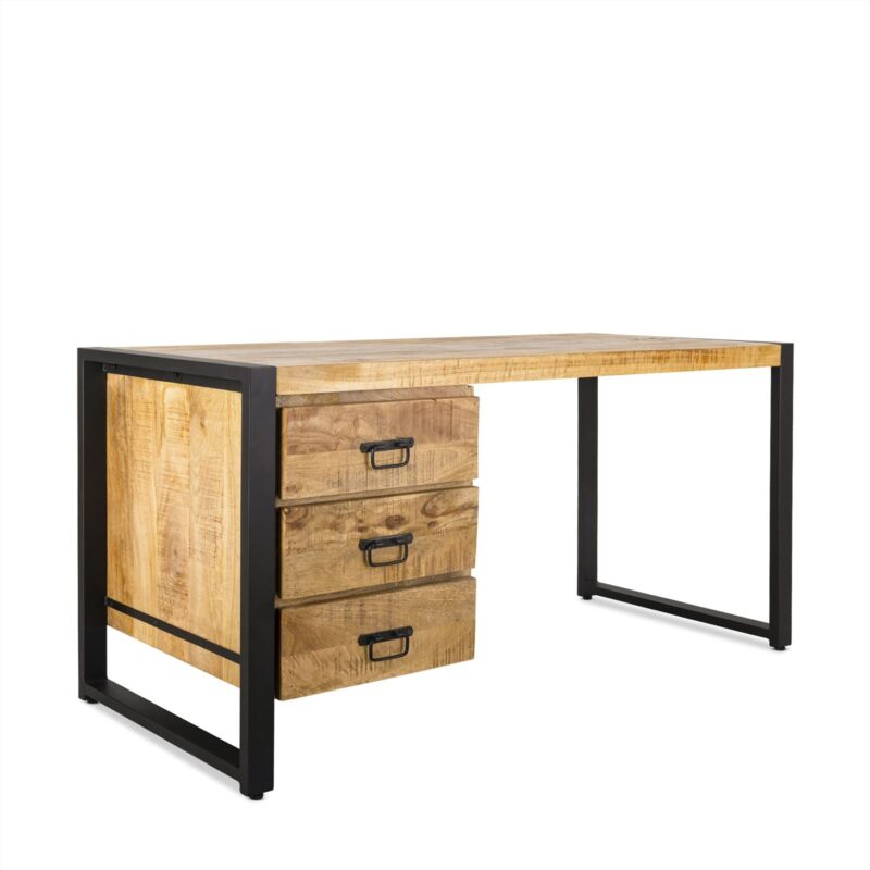 Bureau Britt in een interieur, zwart hout en mango hout, modern kantoor