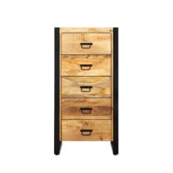 Detail van de ladekast Britt 60, houtkleurig, mango hout en staal met poedercoat