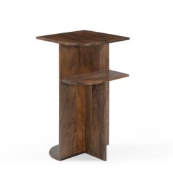 Detail van de banktafel Jade Bruin, textuur van het mango hout