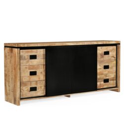 Dressoir Novelle 200 in interieur met mango hout en zwarte metalen handgrepen