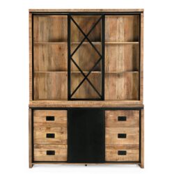 Detail van zwarte metalen details op vitrinekast Novelle 160