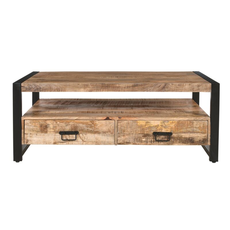 Detail van het stalen frame met poedercoating van de salontafel