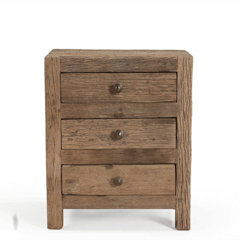 Detail van de verweerde houten wand van de Roots Ladekast