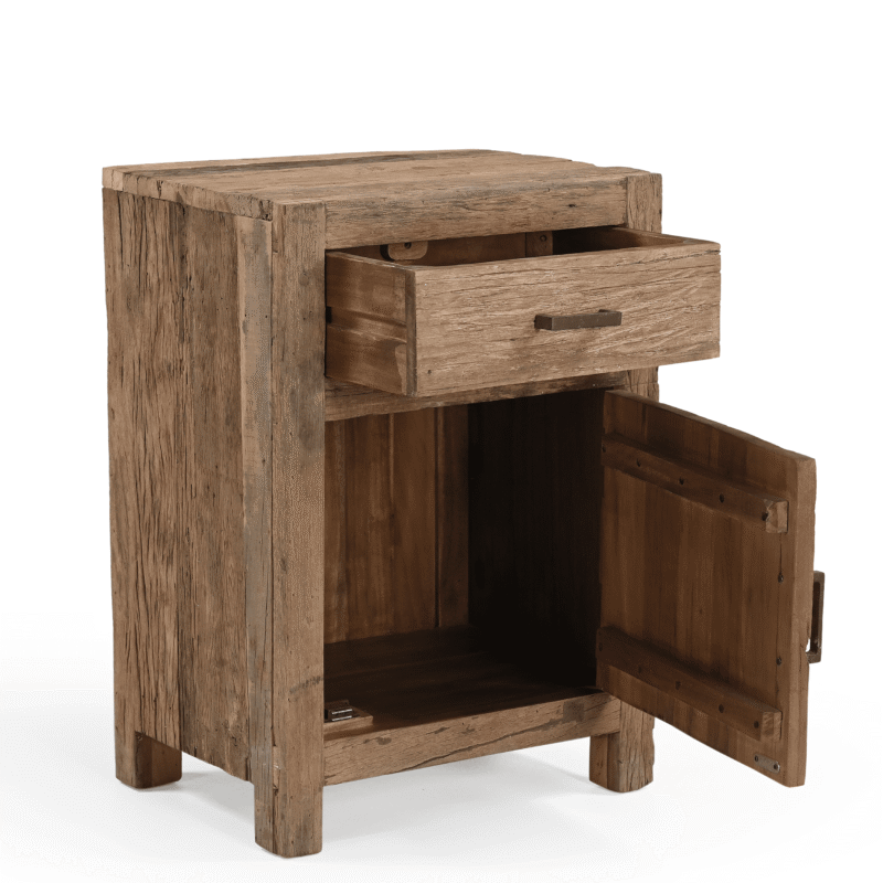 Nachtkastje Roots in landelijk interieur, houten, recycled hout