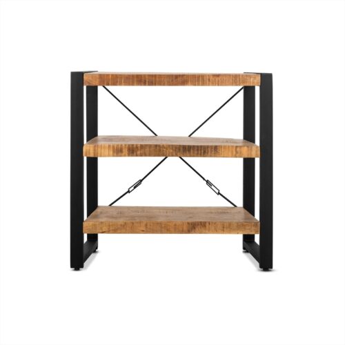 Detail van de Boekenkast Britt 90, mangohout en staal