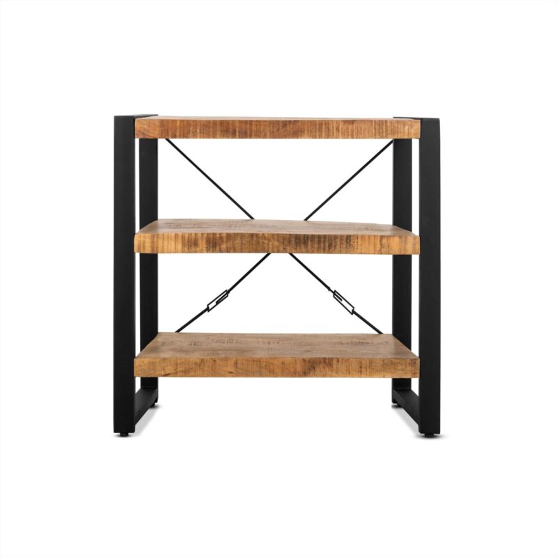 Detail van de Boekenkast Britt 90, mangohout en staal