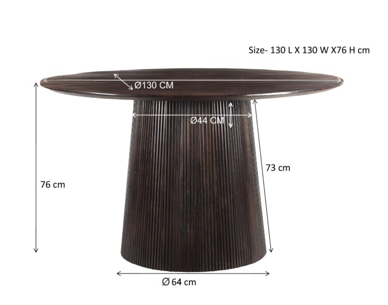 Afgelakte afwerking van de Salvator eettafel, bruin mangohout