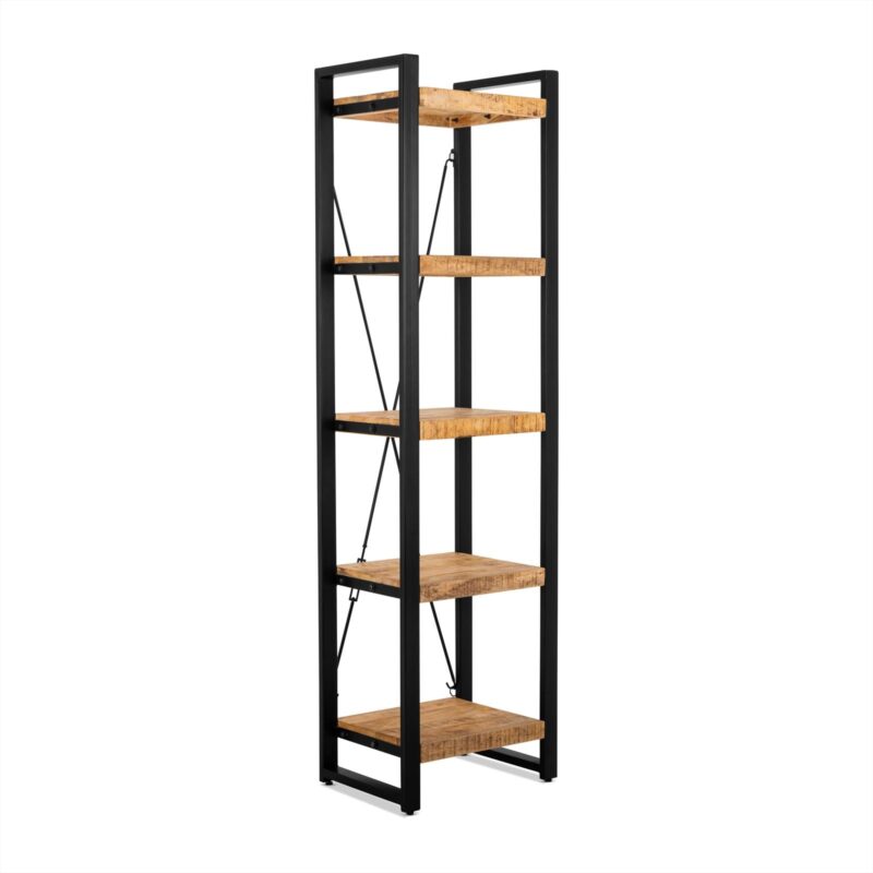 Boekenkast Britt 55 in een interieur, houtkleurig, mangohout en staal