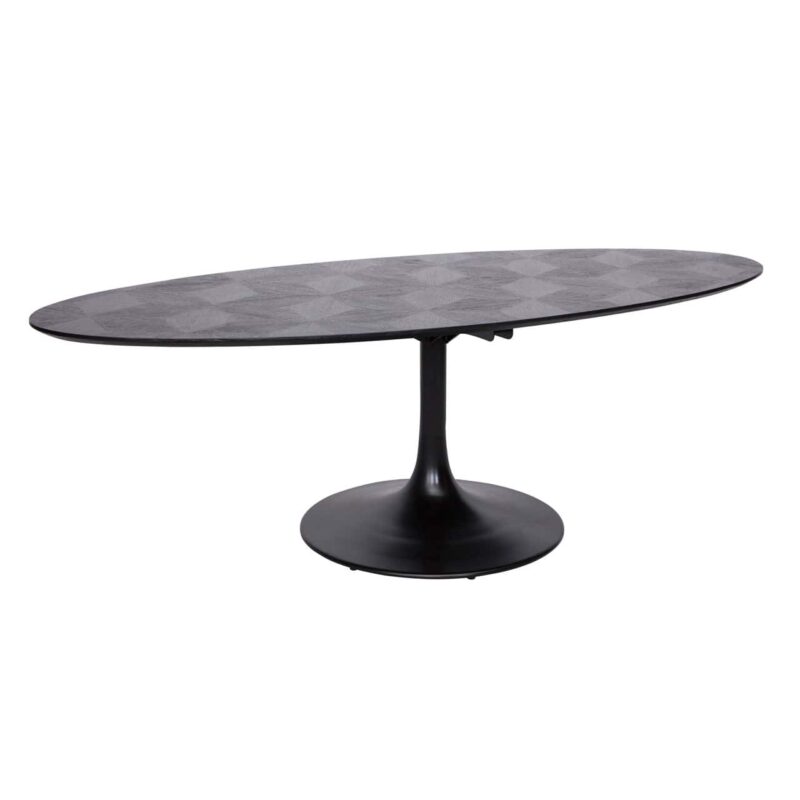 Detail van de Eettafel Blax black oval 250, zwart, massief hout