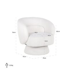 Lounge stoel Senna white furry swivel