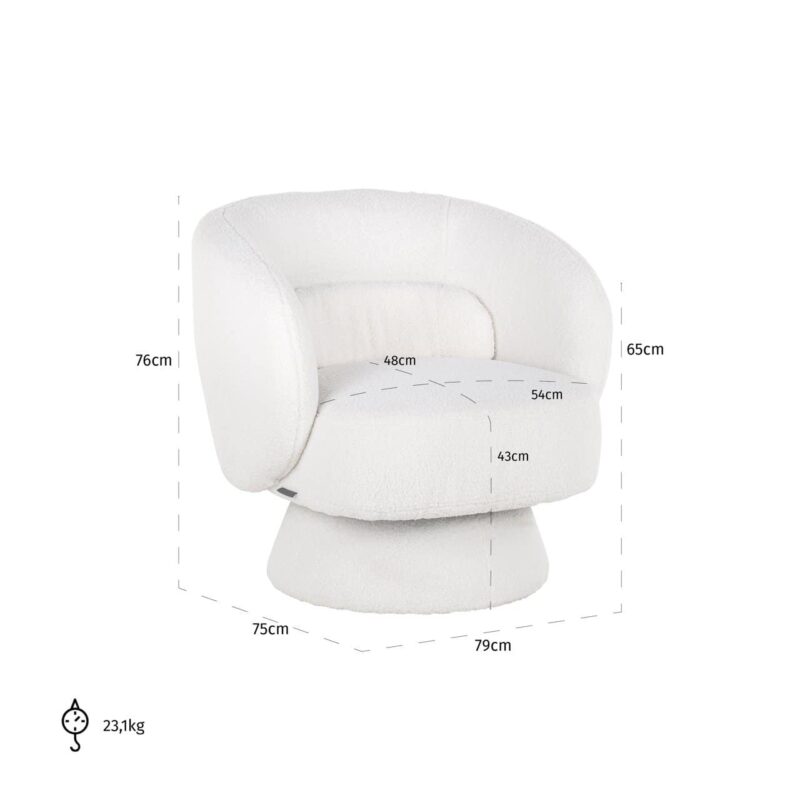 Lounge stoel Senna white furry swivel
