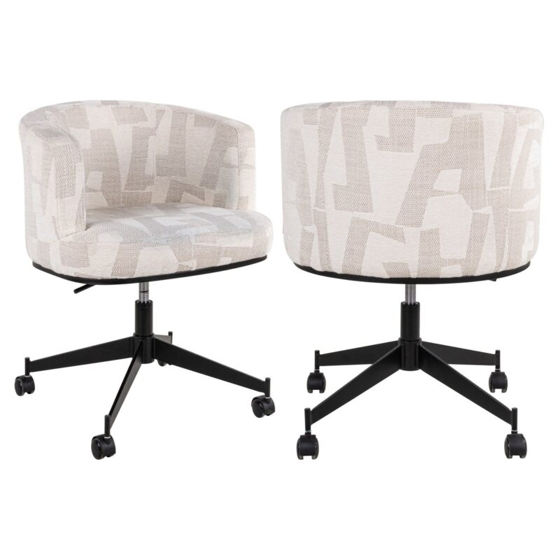 Eetkamerstoel Rochenne beige graffic swivel on wheels