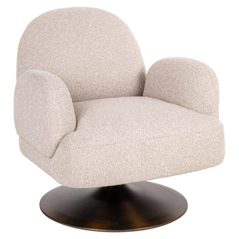 Textuur lounge stoel Kagney biscotti swivel, brons, wit, multiplex, grenen, pu foam, rvs, 100% polyester