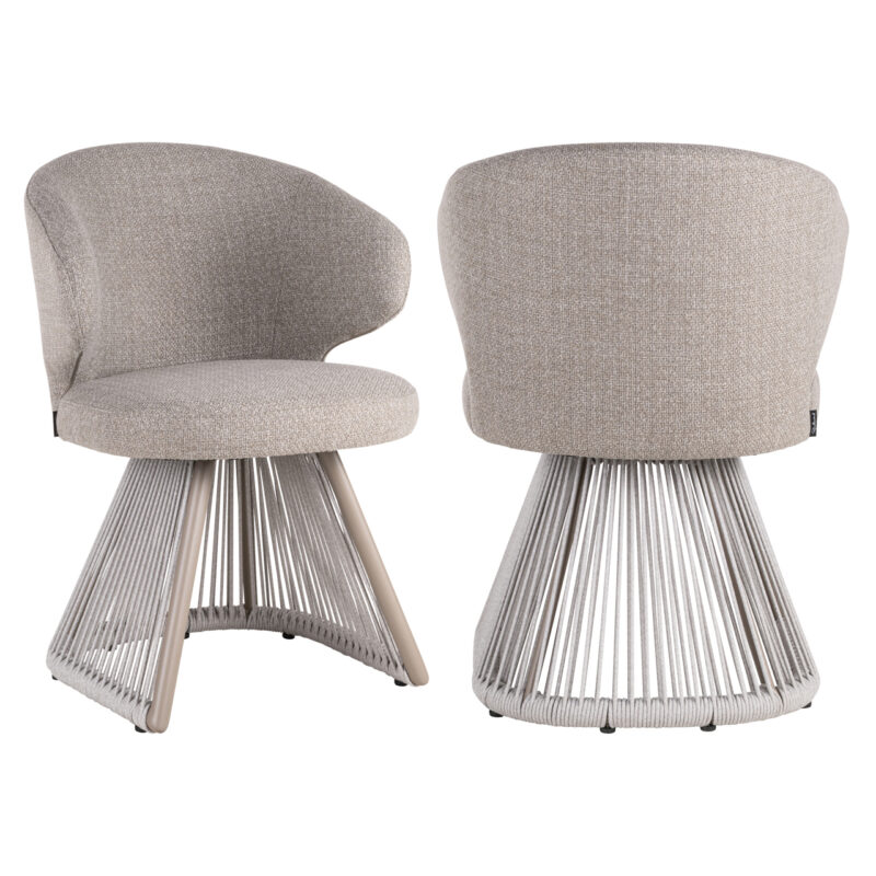 Detail van de handgeweven Olefin rope op de Outdoor eetkamerstoel Nuba