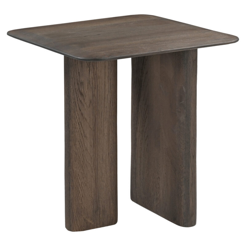 Textuur van de smoked charcoale oak top van de bijzettafel Castello