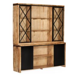 Vitrinekast Novelle 200 in interieur, zwarte metalen accenten, mangohout