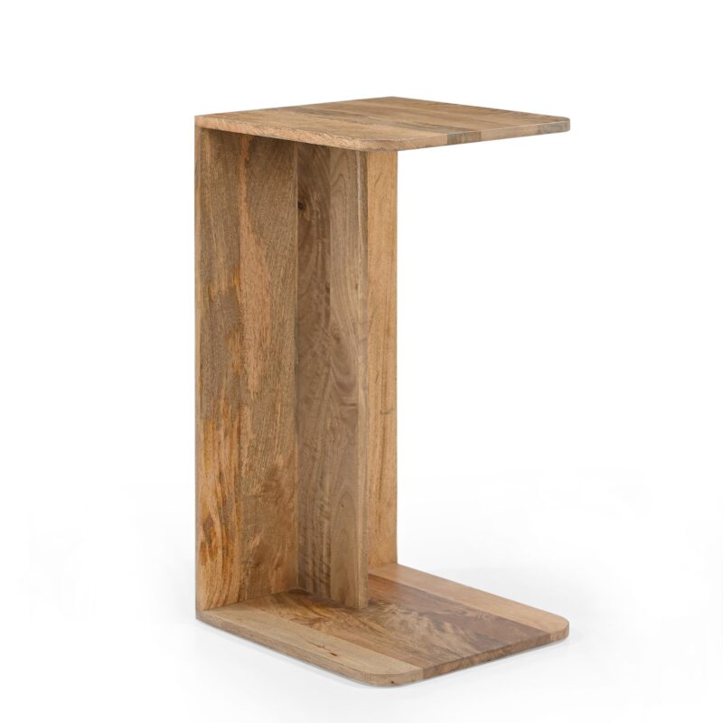 Detail van de banktafel Jade Recht Naturel, houten randen en textuur